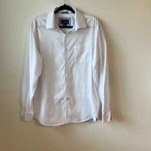 Black Brown1826 - White100% Cotton Shirt - Light Blue Trim & Elbow Patches (L)